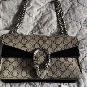 Gucci Cream and Black Shoulder Bag with Monogram Pattern comes with Gucci packet